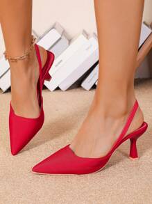 女士红色包头高跟凉鞋，7 厘米鞋跟高度女士黑色尖头小猫跟一脚蹬凉鞋，优雅女神风格 - 紅色 - 查看 3