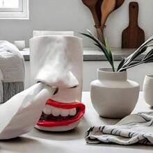 Handmade Funny Face Tissue Holder, Quirky Mouth Nose Tissue Box Dispenser - White - View 2