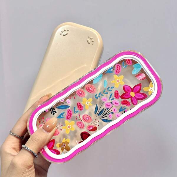 Estojo de óculos com flores coloridas altamente atraentes, transparente, portátil, antipressão, óculos portáteis para miopia, estojo de óculos retrô, armazenamento de óculos da moda, masculino e feminino, festa de revelação de gênero, perfeito para aniversários, casamentos, festas, o presente perfeito para colegas, amigos e familiares, volta às aulas