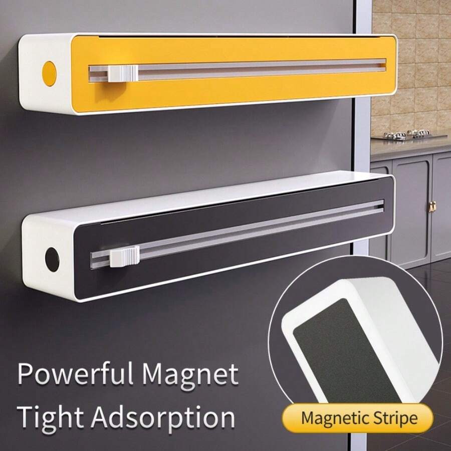 1Pc Kitchen Wrap Dispenser, Kitchen Storage Rack, Cling Film Cutter, Wrap Cutter, Cling FilmCutter Box, Magnetic Cling Film Cutter Box For Fridge, Wrap Cutter Refrigerator, Magnetic Kitchen Cling Film Cutter, Baking Paper And Tinfoil Dispenser For Kitchen Drawer, Kitchen Accessories - Multicolor - View 1