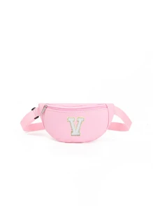 1 pieza Bolsa de cintura/hombro/bandolera para niñas con letra del alfabeto, bolsa de cintura linda adecuada para uso diario, exterior, viajes, senderismo, portátil, opción de regalo ideal