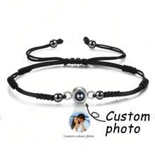 1 szt. Niestandardowa bransoletka z projekcją zdjęć, magnetyczne bransoletki dla par dla kobiet i mężczyzn, niestandardowe bransoletki ze zdjęciem w środku, niestandardowa bransoletka z projekcją zdjęć, spersonalizowane pasujące bransoletki dla par, pasujące bransoletki z serduszkami dla chłopaka i dziewczyny, najlepsza przyjaciółka, spersonalizowana bransoletka dla pary w kolorze srebrnym/różowym złocie/złotym/czarnym, prezenty dla kochanków, prezenty pamiątkowe dla pary ukochanej osoby na urodziny, rocznicę, walentynki