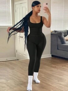 OFFBRACE Casual Workout Sets Two Piece Outfits For Women Ribbed Crop Tank Top High Waist Yoga Leggings Active Wear - Black - View 6