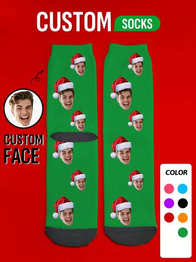 1 Par de Calcetines Navideños Personalizados - Diseño de Cara Personalizado, Disponible en 2 Tallas y Múltiples Colores, Idea de Regalo Divertida para Fiestas Navideñas, Familia, Amigos o Parejas, Agrega Tu Propia Foto para un Aspecto Único y Alegre, Tela Suave y Elástica para un Ajuste Cómodo, Perfectos para Fiestas Navideñas, Relleno de Calcetines o Uso Diario, Calcetines Personalizados Divertidos con Diseño Festivo, Excelente para Celebraciones Navideñas o Como Regalo Personalizado Pensativo