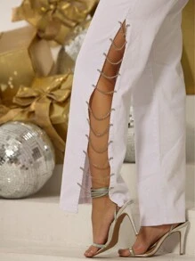 Calça Branca Com Corrente - Branco - Visão 5