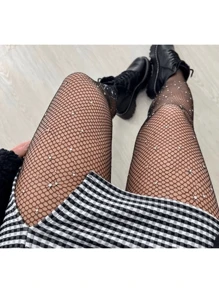 Meia Calça Arrastão Strass Brilho Preta Trama Pequena Tamanho Único 36 ao 44