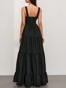 Women's Long Flowy Hem Dress Sleeveless Flower/Strawberry Embroidery Beach Dresses - Black - View 9