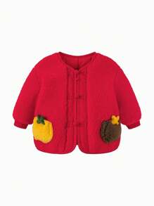 mini bala Girls' Plush Jacket, New Year Anti-Static Outerwear - Chinese Red - View 4