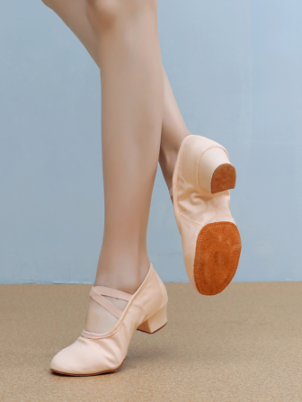 女士粉色一脚蹬芭蕾舞鞋 3.5厘米鞋跟 - 绒面革鞋底舞蹈鞋 适合啦啦队/教学/工作室