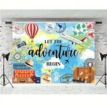 Phông nền du lịch mạo hiểm, Hãy bắt đầu cuộc phiêu lưu! Phông nền chụp ảnh bản đồ thế giới, trang trí banner tiệc theo chủ đề du lịch. - Nhiều màu - Xem 2
