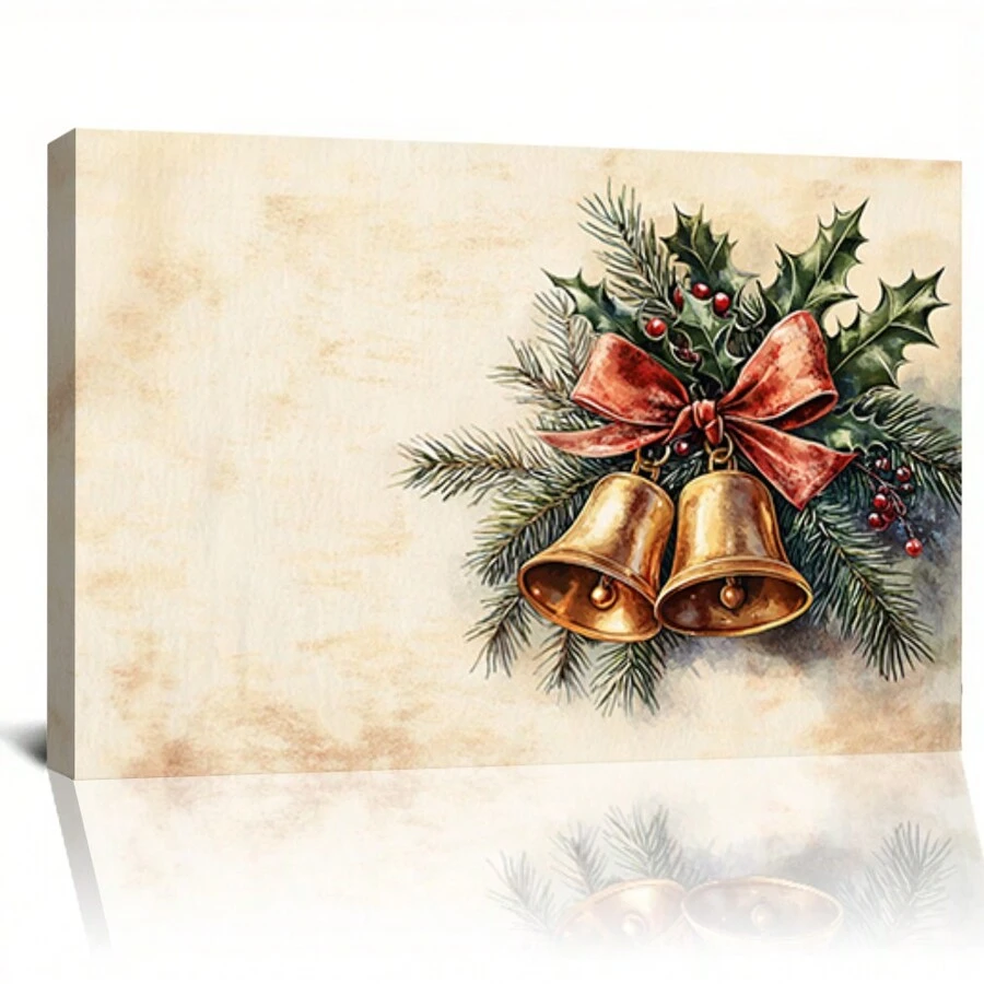 Classic Christmas Bells Canvas Poster, Winter Holiday Wall Decor, Suitable For Home And Office