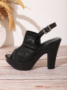 Women's Open Toe Wedge Platform High Heel Sandals, Thick Sole Slip On Waterproof Pumps, New 2024 Collection - Black - View 7