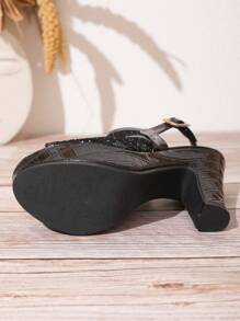 Women's Open Toe Wedge Platform High Heel Sandals, Thick Sole Slip On Waterproof Pumps, New 2024 Collection - Black - View 8