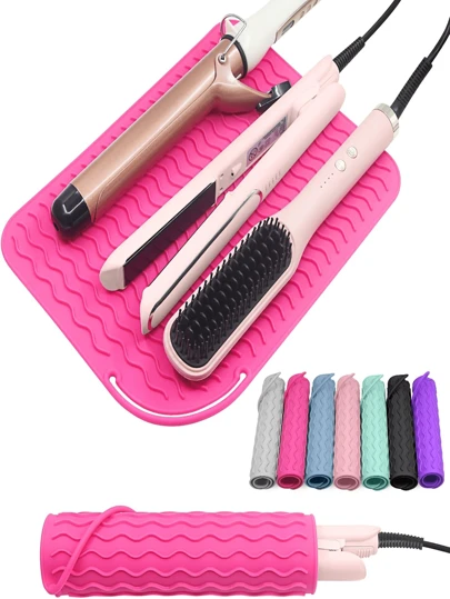 Portable Silicone Heat-Resistant Pad, Straightener, Curling Iron Insulation Pad, Anti Slip And Heat-Resistant Pad, Travel Styling Tool For Travel Dressing Table, Travel Case For Hairdressing Tools - Heat-Resistant Pad, Straightener Pad, And Curling Iron Sleeve