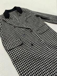 Women's Long Double-Faced Wool Coat – Suit Collar, Classic Double-Breasted. Elegant And Comfortable For Commuting, Fashion For Fall And Winter. - Black and White - View 7