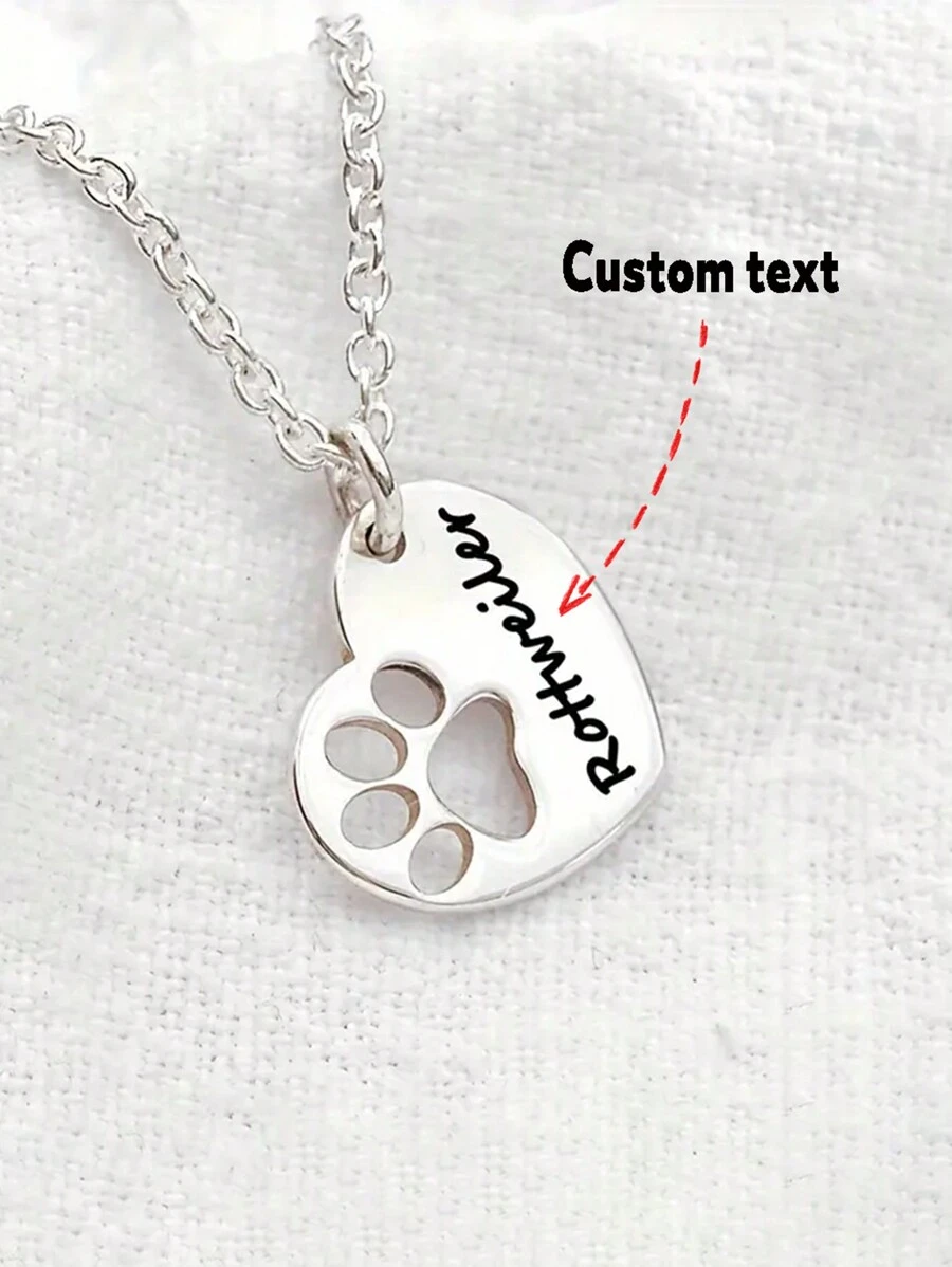1PC Women's Custom Lettered Pet Paw Heart Pendant Necklace, Personalized Stainless Steel Jewelry, Gold Plated Simple Cute Necklace, Unique And Meaningful Daily Wear And Special Occasion Gifts For Pet Lovers - Multicolor - View 1