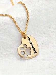 1PC Women's Custom Lettered Pet Paw Heart Pendant Necklace, Personalized Stainless Steel Jewelry, Gold Plated Simple Cute Necklace, Unique And Meaningful Daily Wear And Special Occasion Gifts For Pet Lovers - Multicolor - View 2