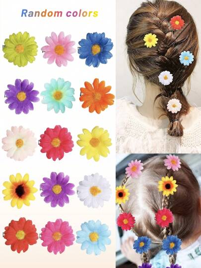 15个花朵发夹，1.5英寸多色雏菊发卡，鳄鱼夹，适合女孩婚礼发饰、海滩度假发型装饰和DIY项目
