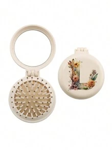 1pc Valentine's Day Flower Aesthetics 26-Letter Mirror Comb, Best Maid Of Honor, Teacher, Friend Gift, Graduation Essential Portable Backrest Comb, Foldable Air Cushion Comb, Travel Camping Essential,Hair Brush,Comb,Hair Tools,Hair Products And Accessories For Barber Salon Beauty Travel Essentials