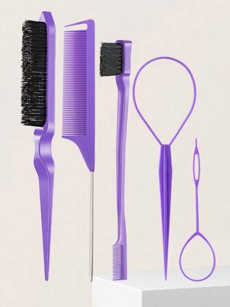 1/3/5/6Pcs Hair Styling Comb Set With Topsy Tail Tool, Teasing Bristle, Rat Comb For Women Women Hair Styling, Flyaways Control And Edge Combing ,Hair Styling Tools Hair Accessories