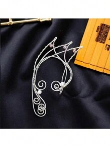 1 件女士手工水晶叶花瓣设计夹式耳环，无耳洞，仙女耳夹，母亲节、节日礼物