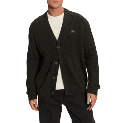 Calvin Klein KARDIGAN Z TKANINĄ ETYKIETĄ