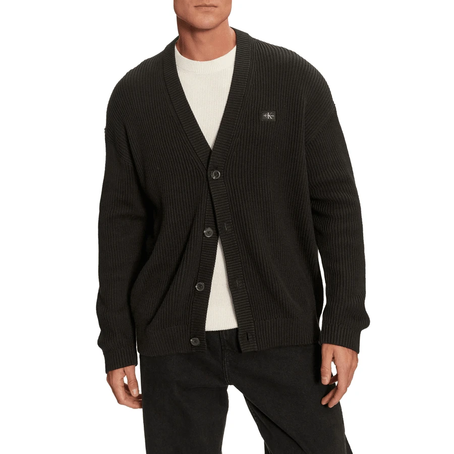 Calvin Klein WOVEN LABEL CARDIGAN - Black - View 1