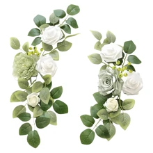 Pack Of 2 Artificial Flowers Decorations,Artificial Arch Backdrop Garlandfor Ceremony Party Reception Entrance Welcome Easel Door Floral Decor Wall Home Entryway Outdoor - 綠色 - 查看 6