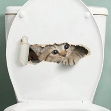 1PC Torn Peeping Kitten Toilet Sticker 3D Effect Bathroom Toilet Seat Waterproof Sticker Self-Adhesive - Multicolor - View 6