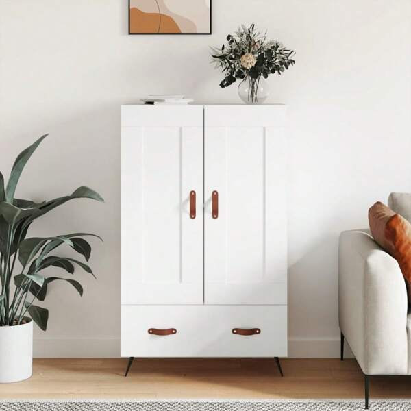 Stilvoller Highboard-Aufbewahrungsschrank aus weißem Holz, 69,15 cm, moderne Wohnmöbel