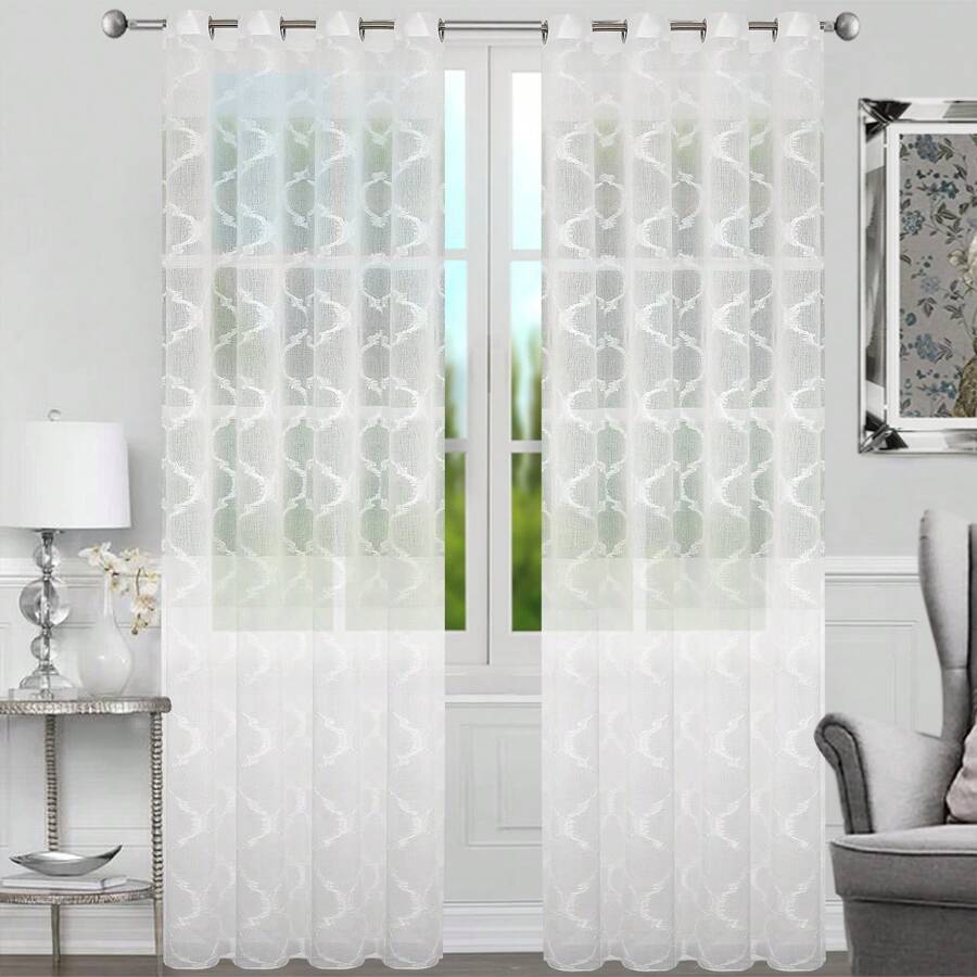 Set de 1 bucată, perdele din material din tifon lanternă romantică, transmisie ridicată a luminii și paravane netransparente, decorațiuni ușoare și elegante a casei, filtrarea luminii moale creează o atmosferă caldă, dimensiunea 140*250cm, potrivită pentru balcoanele dormitoarelor, perdele moderne în stil simplu - Alb 1 - Vizualizare 1