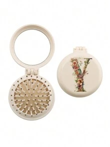 1pc Valentine's Day Flower Aesthetics 26-Letter Mirror Comb, Best Maid Of Honor, Teacher, Friend Gift, Graduation Essential Portable Backrest Comb, Foldable Air Cushion Comb, Travel Camping Essential,Hair Brush,Comb,Hair Tools,Hair Products And Accessories For Barber Salon Beauty Travel Essentials