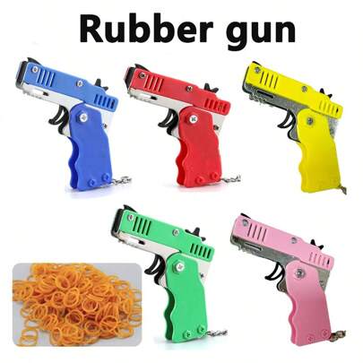 Metallic Burst Rubber Band Toy - Mini Folding Launcher With Keychain 30pcs-60pcs Rubber Bands, Portable Shooting Toy Perfect For Indoor & Outdoor Activities, Mini Gift. Room Decoration