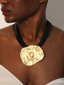 1pc Oversized Gold-Color Asymmetric Pendant Necklace, Suitable For Ladies Parties And Daily Wear - Gold - View 10