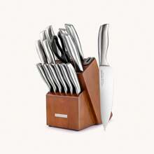 不锈钢刀座套装和磨刀器 - 棕色 - 查看 9