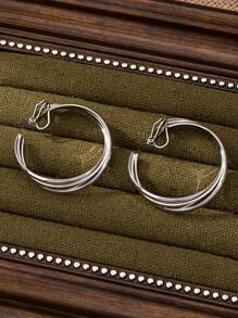 1 Par de Brincos de Pressão Elegantes e Minimalistas com Formato de C em Camadas Torcidas de Metal, Adequado para Uso Diário e Festas