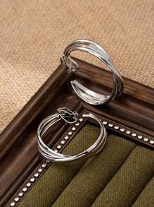 1 Par de Brincos de Pressão Elegantes e Minimalistas com Formato de C em Camadas Torcidas de Metal, Adequado para Uso Diário e Festas