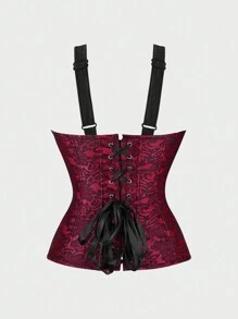 Corsets For Women Overbust Bustiers  Shoulder Strap Corset Top Pirate Renaissance Corset Vest - 紅色 - 查看 4