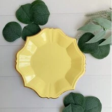 20 Stück/50 Stück-Pack Elegante 7 Zoll Dessert Teller kanariengelbfarbenes Papier Partyteller mit goldenem Folien-Wellrand für Hochzeit/Geburtstag/Babyparty