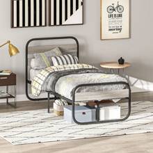 HOMCOM Bed Frame, Industrial Style Metal Platform Bed Frame With Under Bed Storage, No Box Spring Needed, Easy Assembly, Grey - Grey - View 7