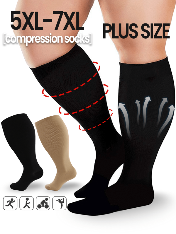 Plus Size Compression Socks Stockings Women Best Rated Support Non Slip Extra Large Travel Long Flights 5XL-7XL Christmas Gift Friend Mother Dad Madrina Work Athletic Gym Sport Running Hiking Cycling