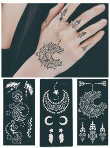 3 Sheets Hand Moon Flower Tattoo Hollow Template Stickers - Black - View 11