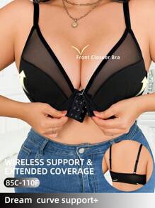 女士前扣式内衣文胸，带钢圈支撑，柔软舒适内衣