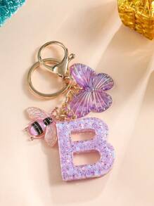 1pc Creative Alphabet Keychain With 26 English Letters & Bee, Kids Backpack Accessories, Gift For Girls - Purple - View 38