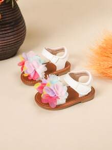 Infant Cute White Sandals With Floral Hook And Loop Ankle Strap Decoration