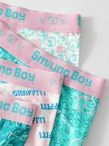 4pcs Men's Sporty Fashion Cartoon Letter Print Soft & Comfortable Boxer Briefs