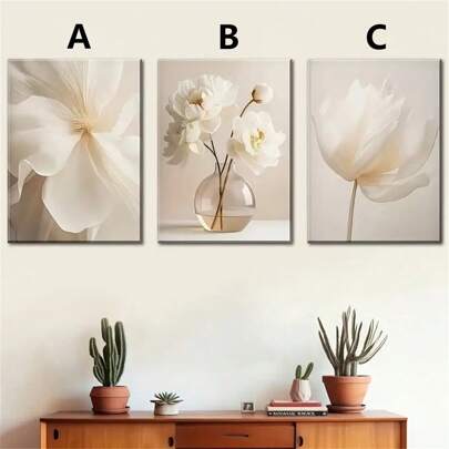 1 pieza/3 piezas Obras de arte de pared Pósteres Moderna Botánica Bohemia Beige Blanco Flores Plantas Pintura en lienzo Impresiones para decoración del hogar Sala de estar Dormitorio Oficina Dormitorio Diseño de fondo Imagen Regalos divertidos Opcional Marco Decoración de Navidad Año Nuevo Halloween Regalo