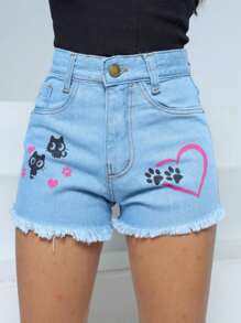 Young Girls Denim Shorts - 淺色水洗藍 - 查看 2