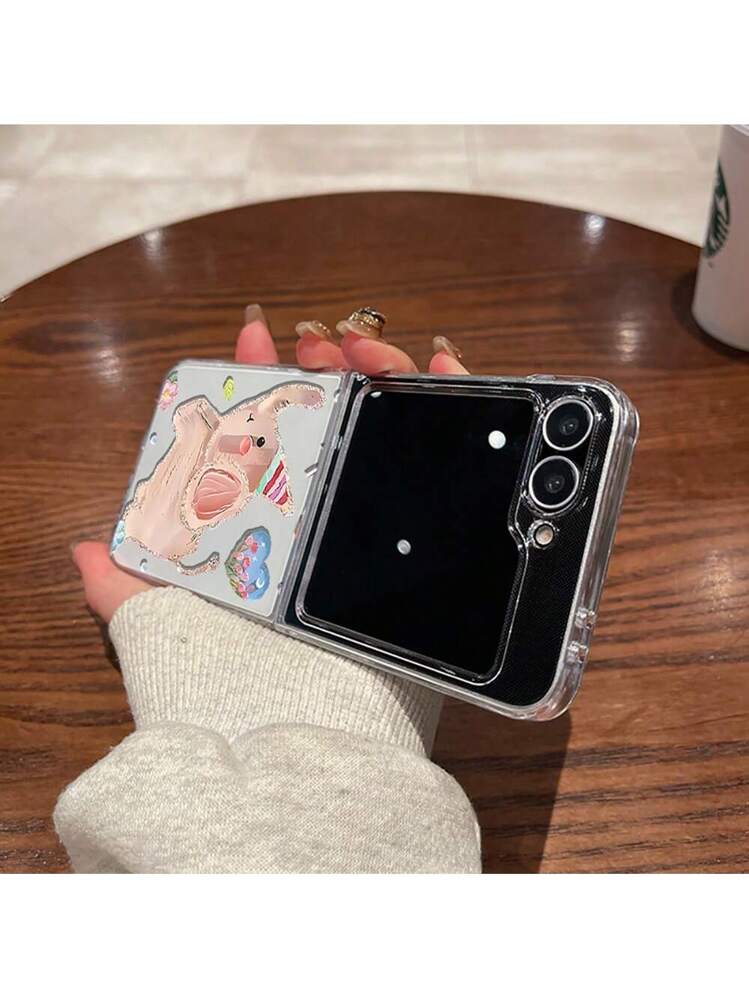 サムスンGalaxy Z Flip 6対応 かわいい象 透明 携帯ケース、3/4