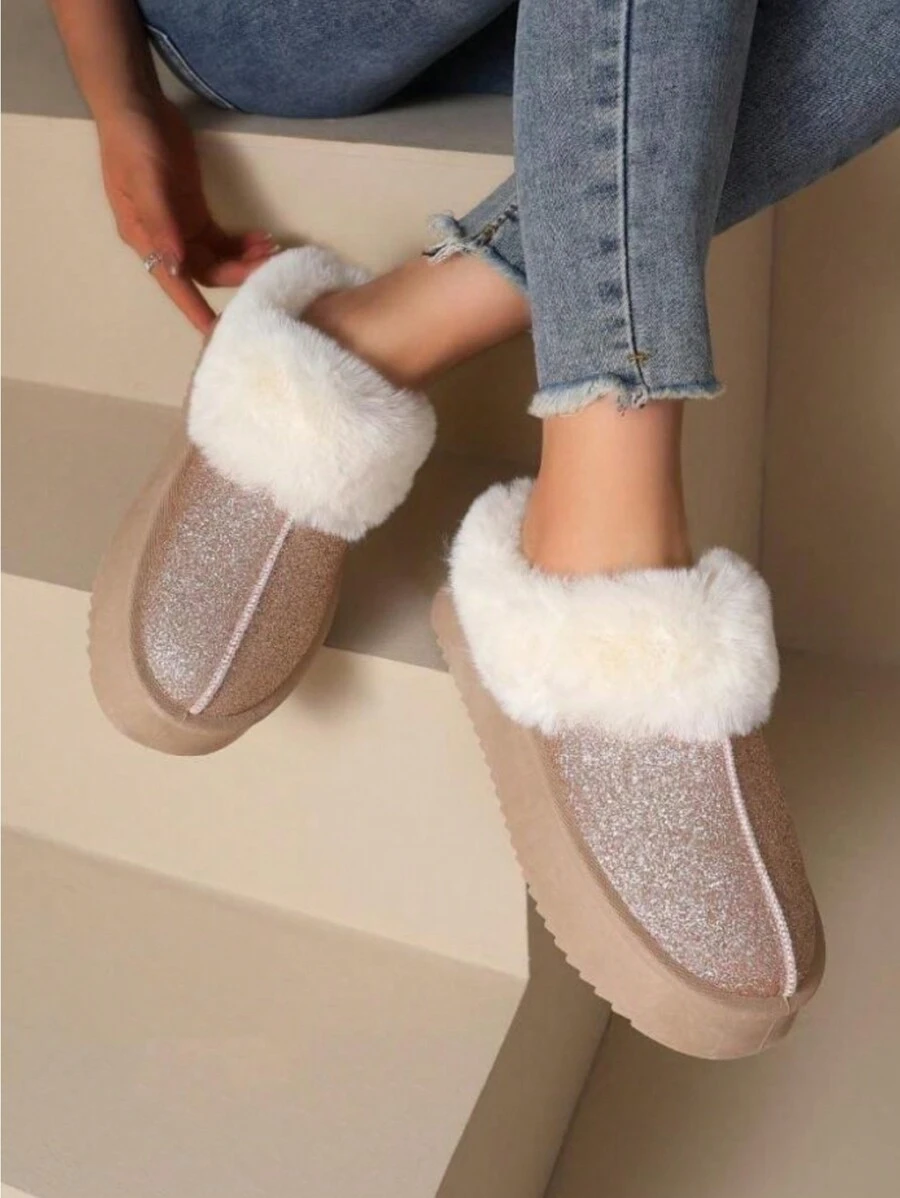 Damen Glitzer- und Fellschuhe - Roségold - Übersicht 1